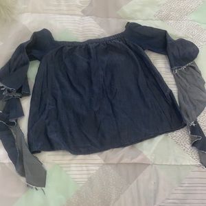Denim ragged cut cute top off the shoulders